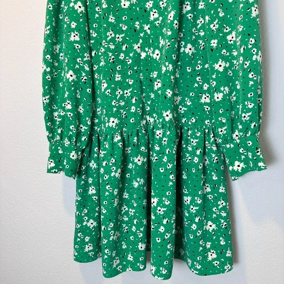 Karl Lagerfeld Paris Size-4 Green Floral Shirt Dress Long Sleeve Ruffle Zip - Picture 10 of 16
